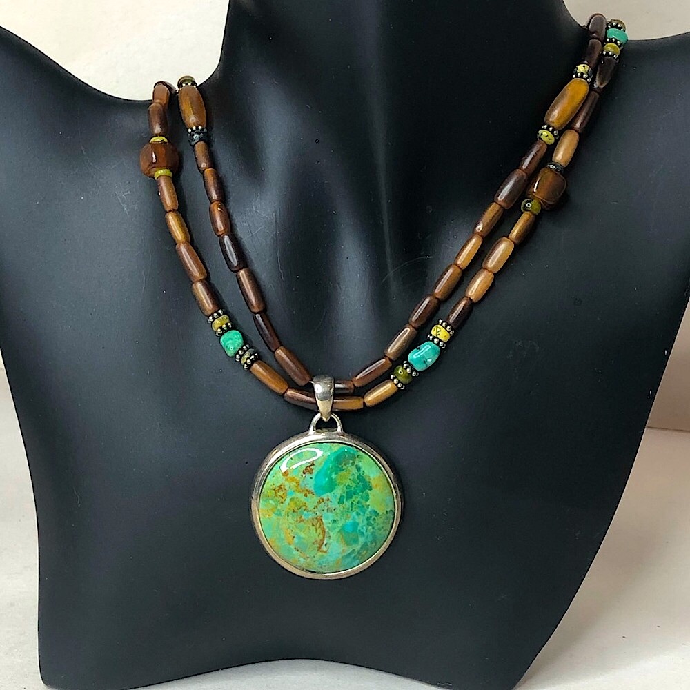 BARSE Turquoise Pendant on Multi-Strand Necklace with Sterling Silver Accents